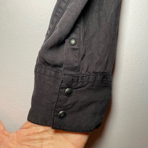 Sundance Women's size Small Alyona Black Long Sleeve Snap Up Pleated Blouse Top - Picture 5 of 8